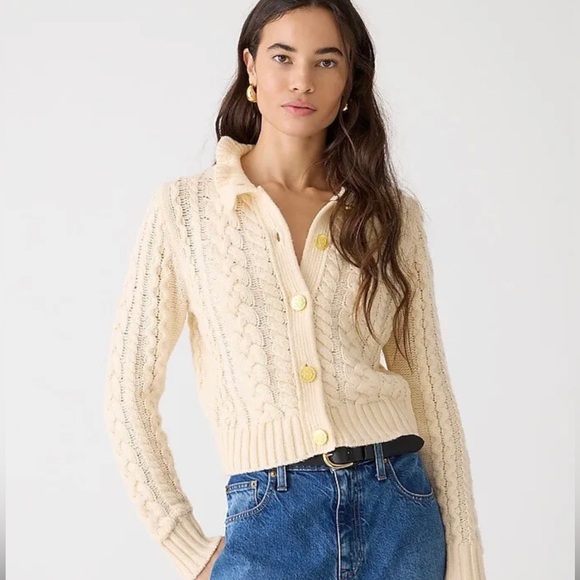 J. Crew Sweaters - J. Crew Cream Cable Knit Cardigan Sweater with Jewel Buttons Womens XL
